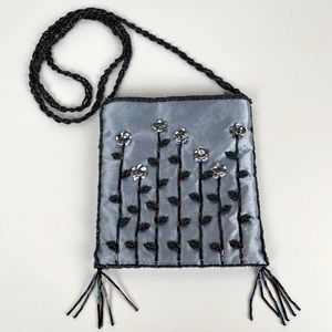 Arrow Design Bag Silver Beaded Sequin Flower Garden Satin Evening Vintage